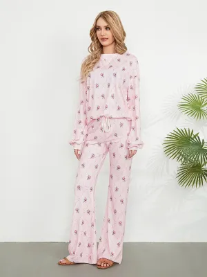 Home Loose Top With Long Pants Sleepwear Printed Pajamas