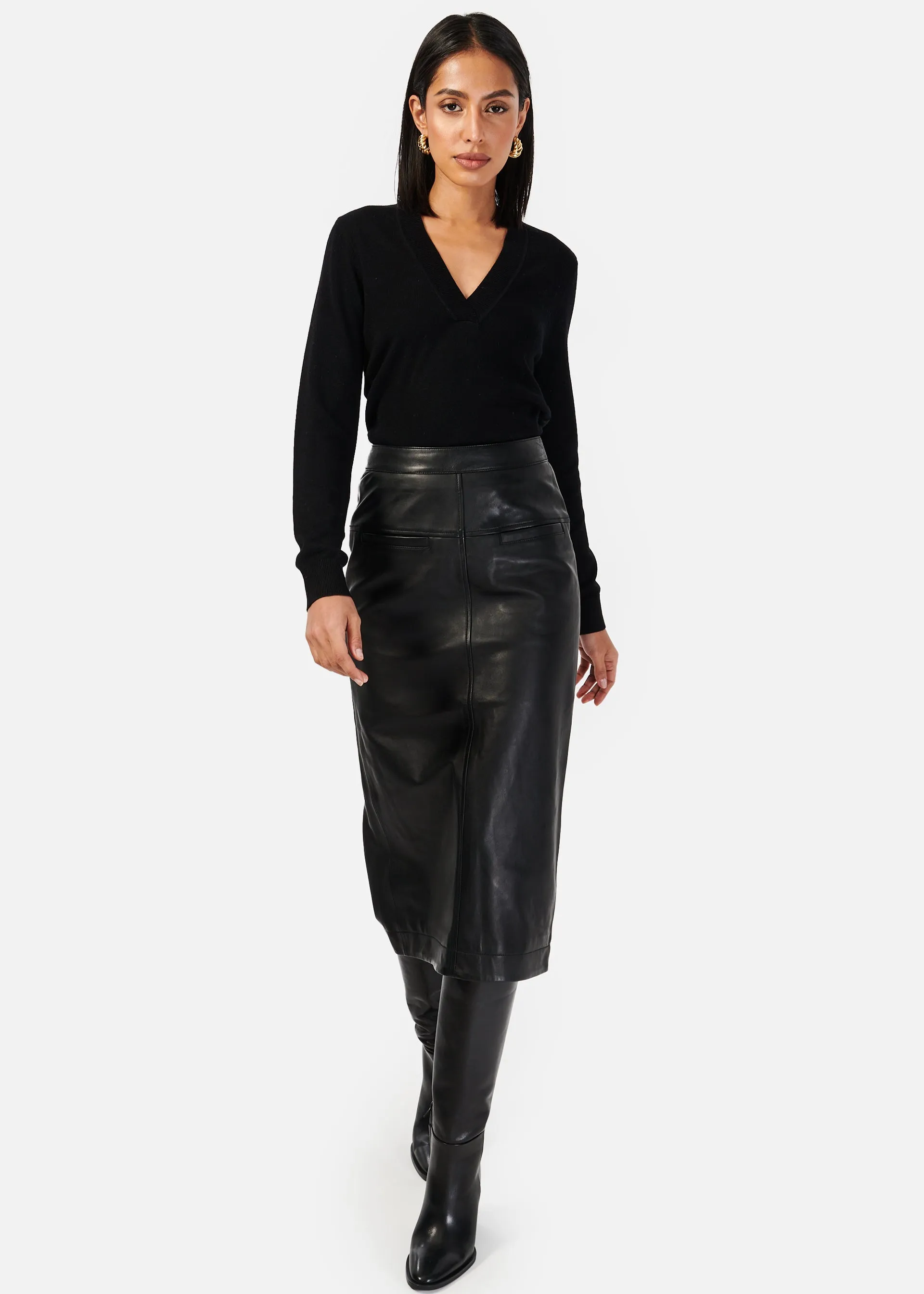 Inaya Genuine Leather Skirt Black