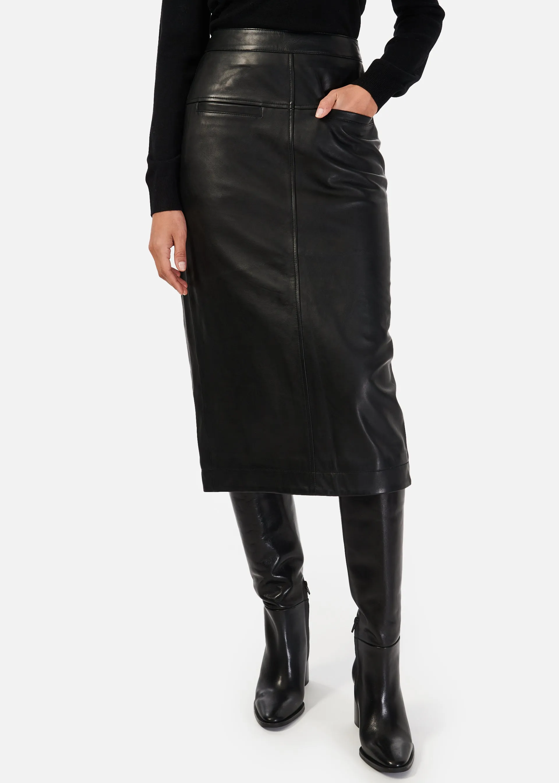 Inaya Genuine Leather Skirt Black