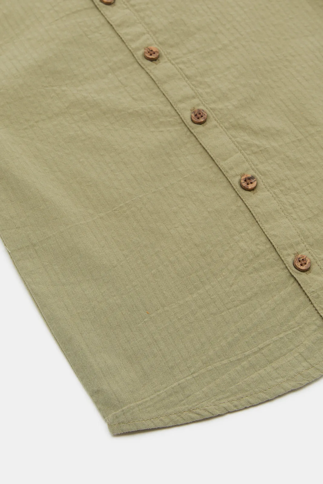 Infant Boys Beige Seersucker Henley Shirt