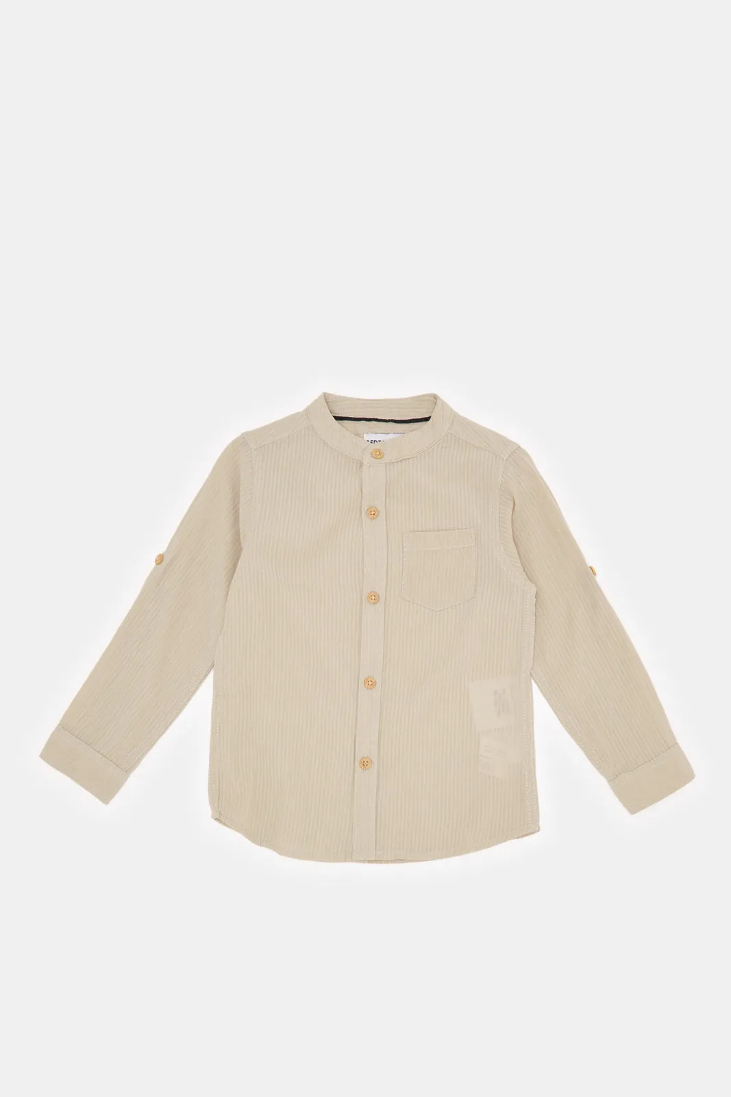 Infant Boys Beige Seersucker Shirt