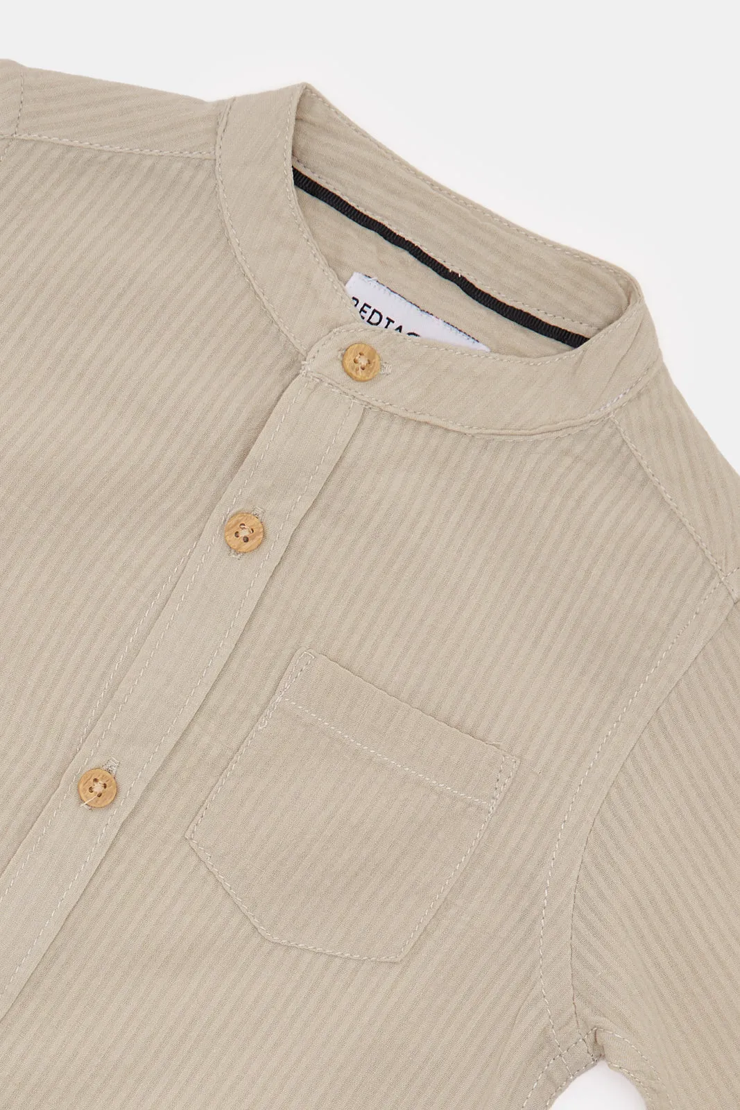 Infant Boys Beige Seersucker Shirt