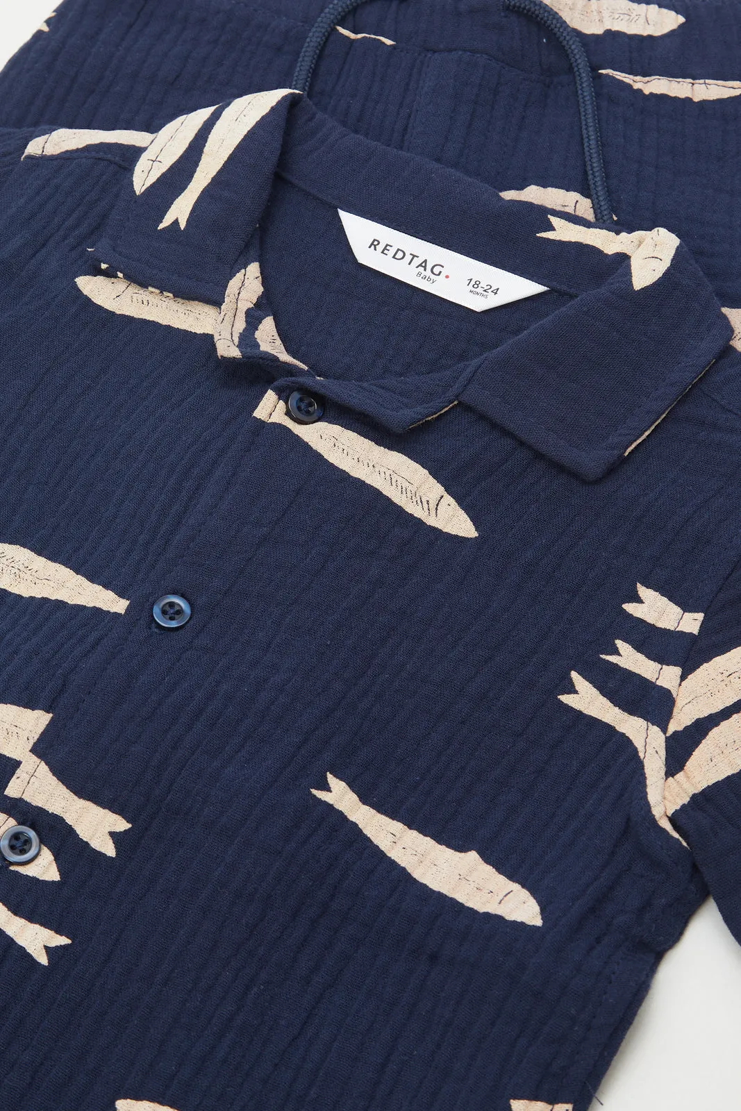 Infant Boys Navy Seersucker Shirt And Short Set (2 Piece)