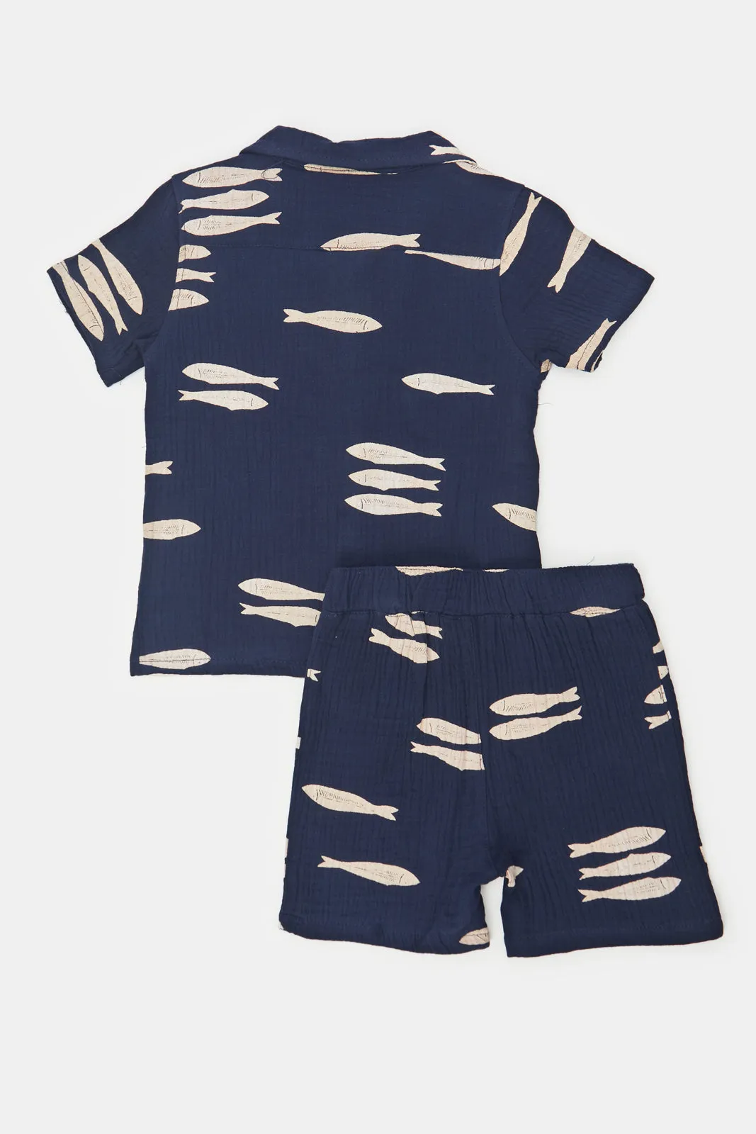 Infant Boys Navy Seersucker Shirt And Short Set (2 Piece)