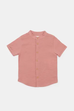 Infant Boys Red Mandarin Seersucker Henley Shirt