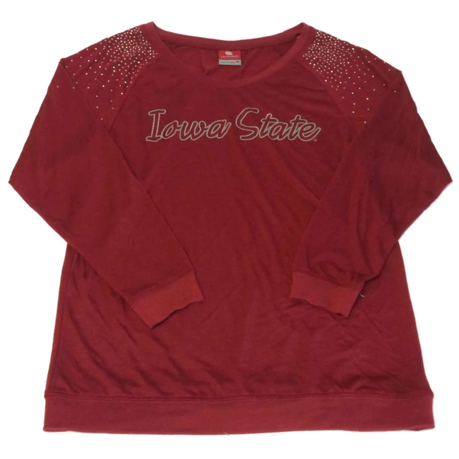 Iowa State Cyclones Colosseum WOMENS Red Rhinestone LS Scoop Neck T-Shirt (M)