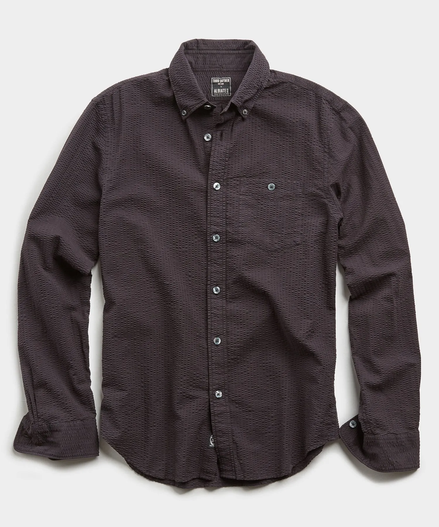 Italian Seersucker Long Sleeve Shirt in Black