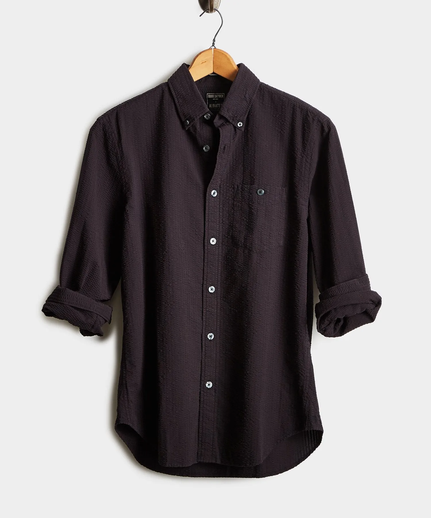 Italian Seersucker Long Sleeve Shirt in Black