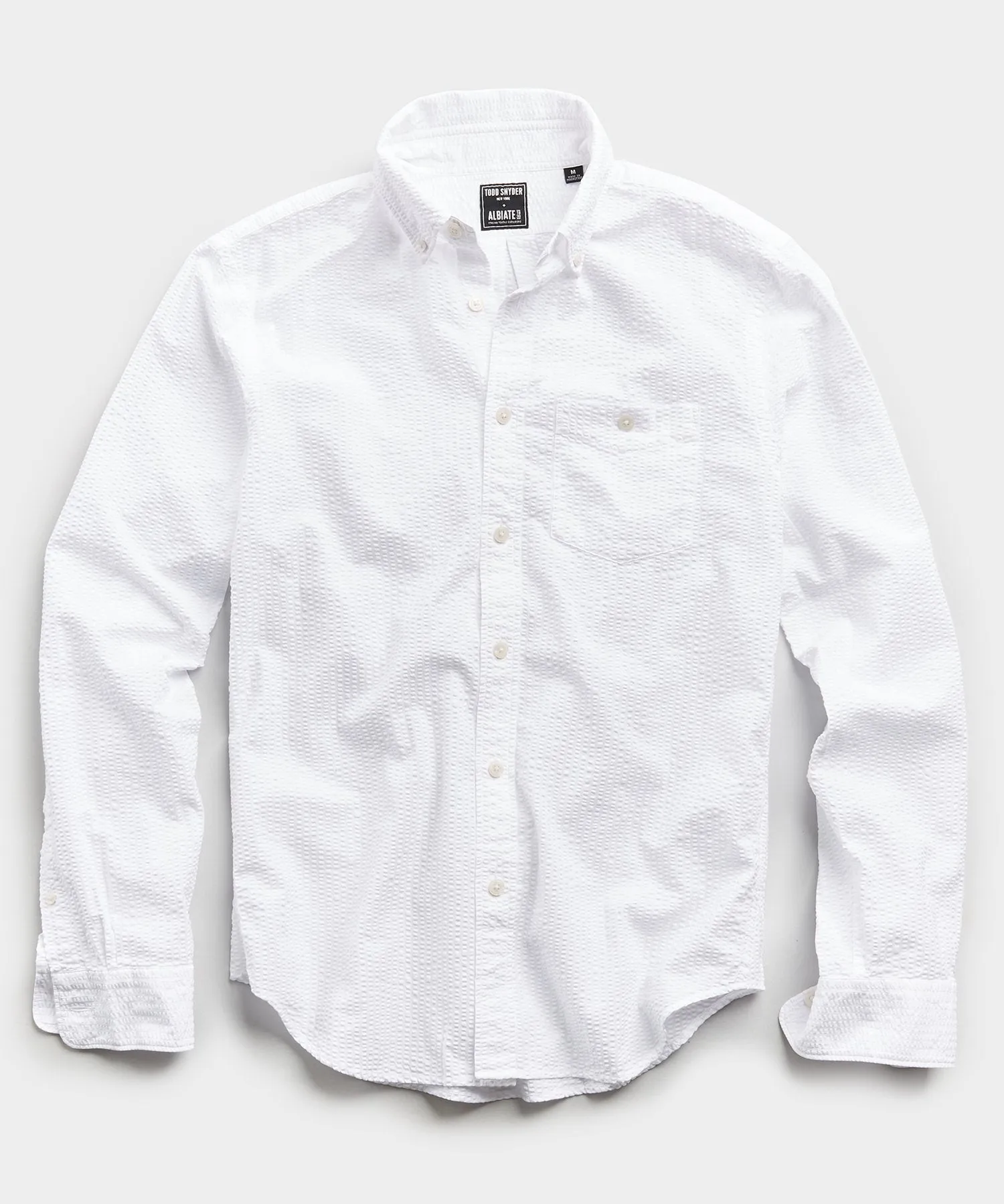 Italian Seersucker Long Sleeve Shirt in White