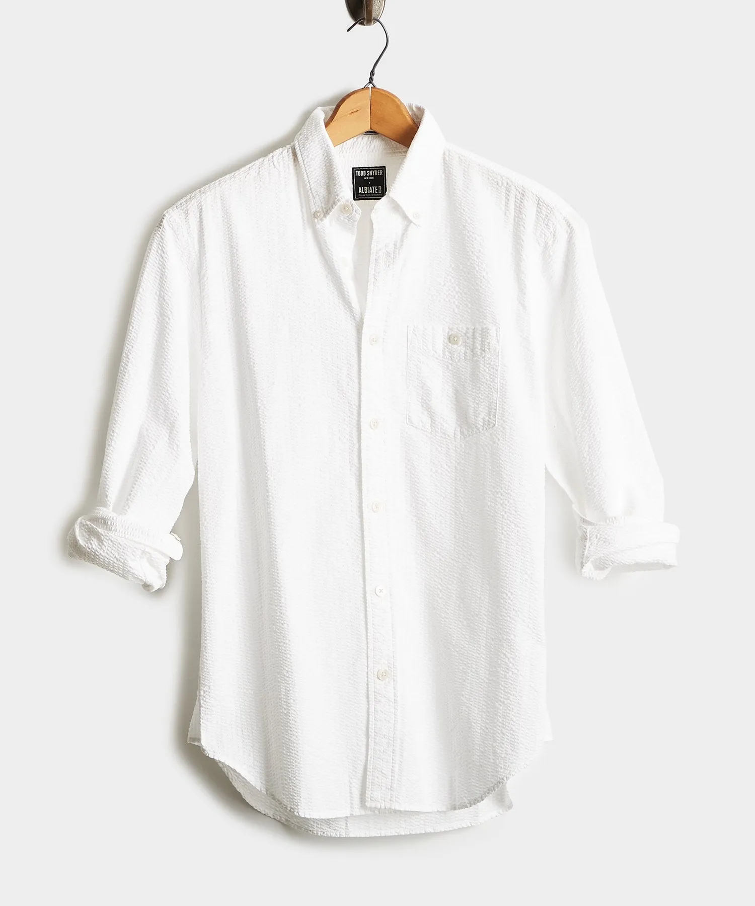 Italian Seersucker Long Sleeve Shirt in White