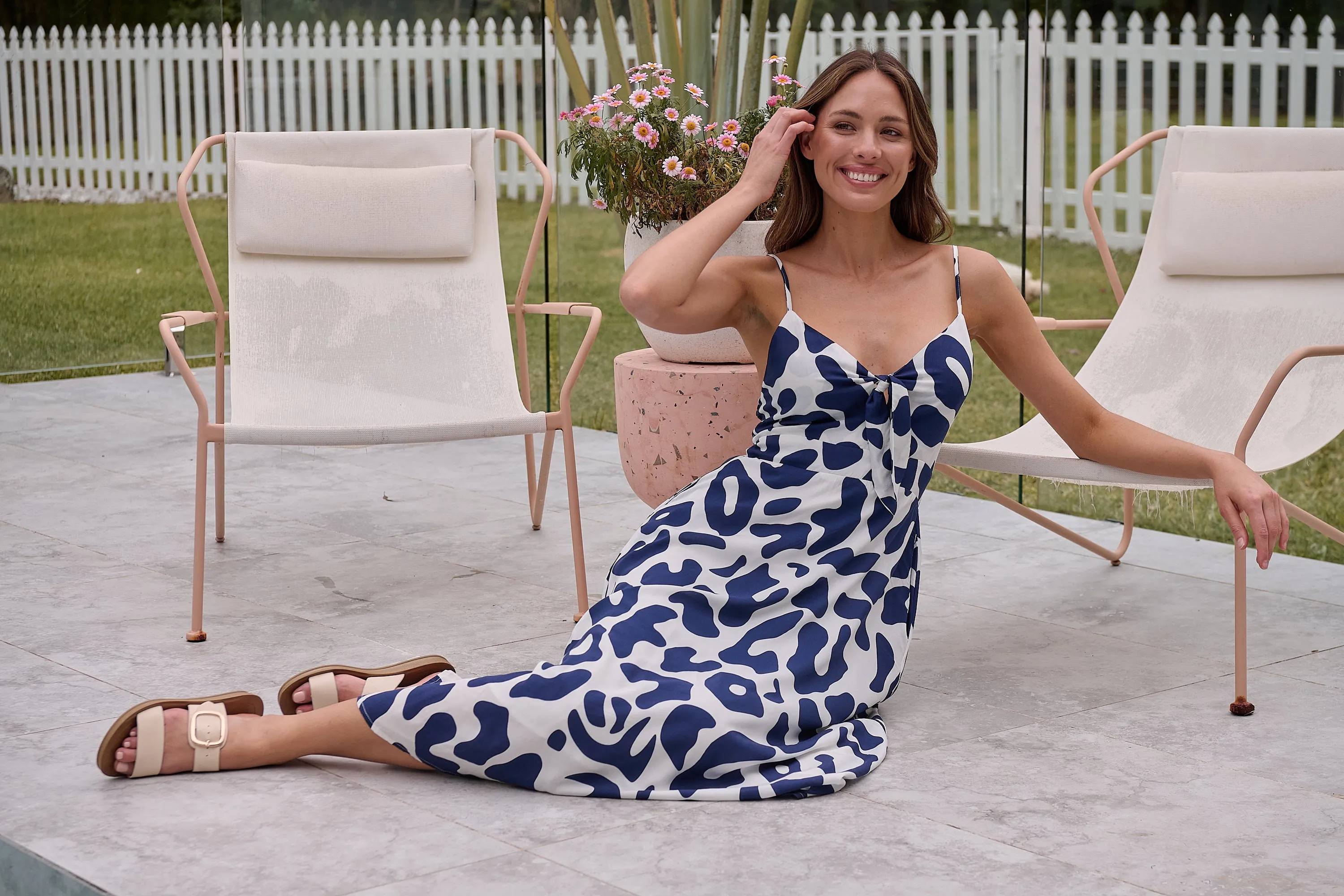 Ivanna White/Navy Animal Print Singlet Tie Front Dress