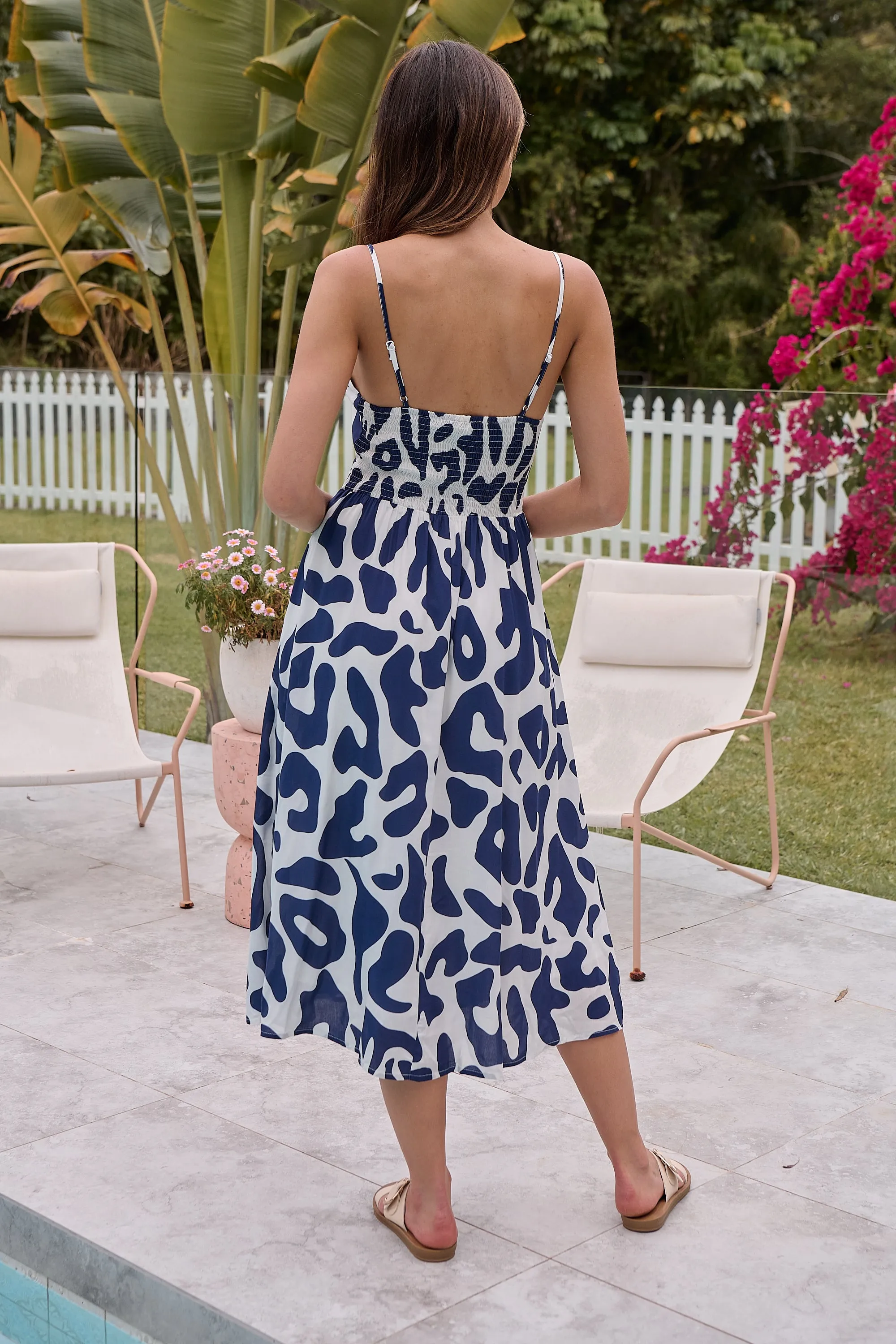 Ivanna White/Navy Animal Print Singlet Tie Front Dress