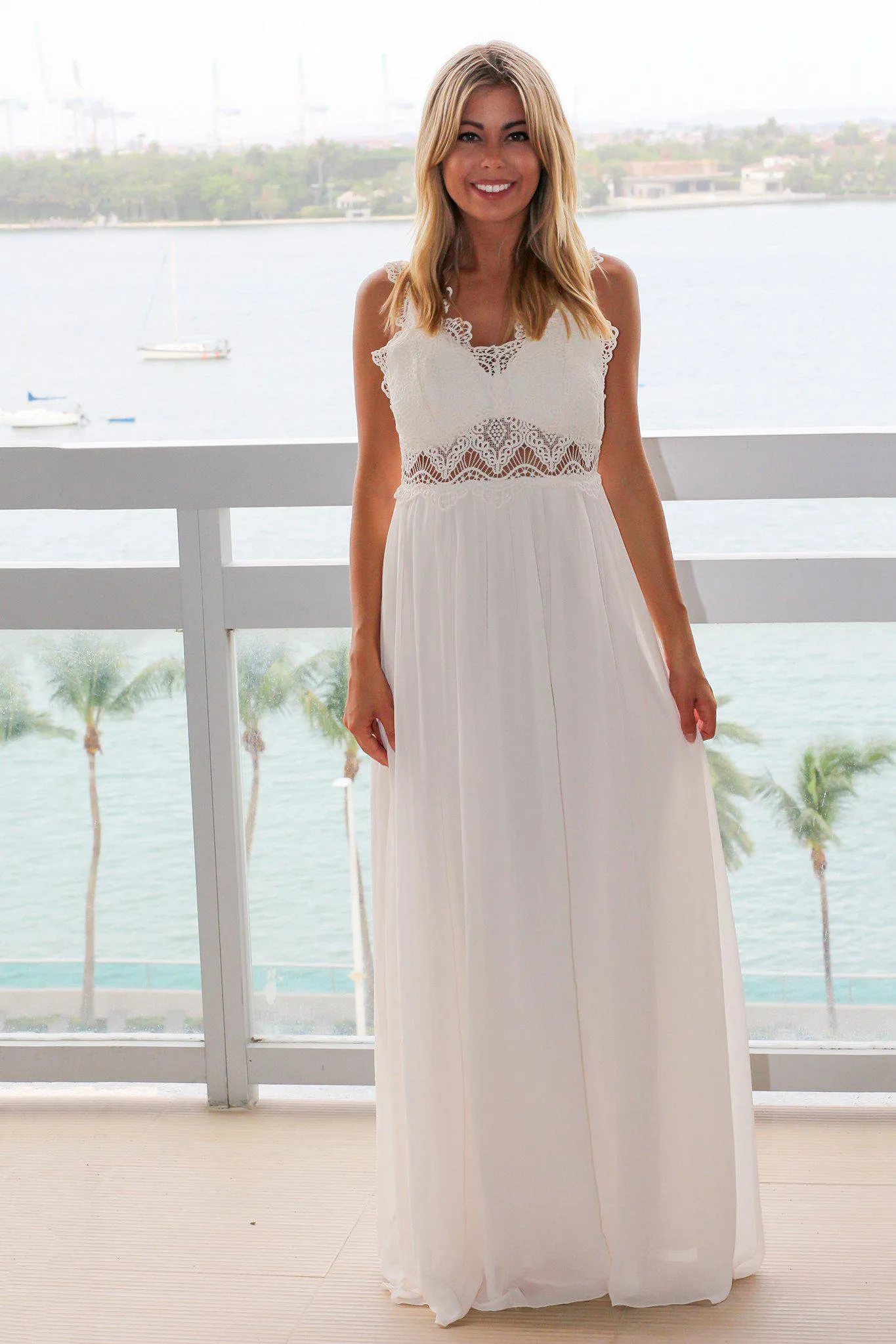 Ivory Maxi Dress with Crochet Top