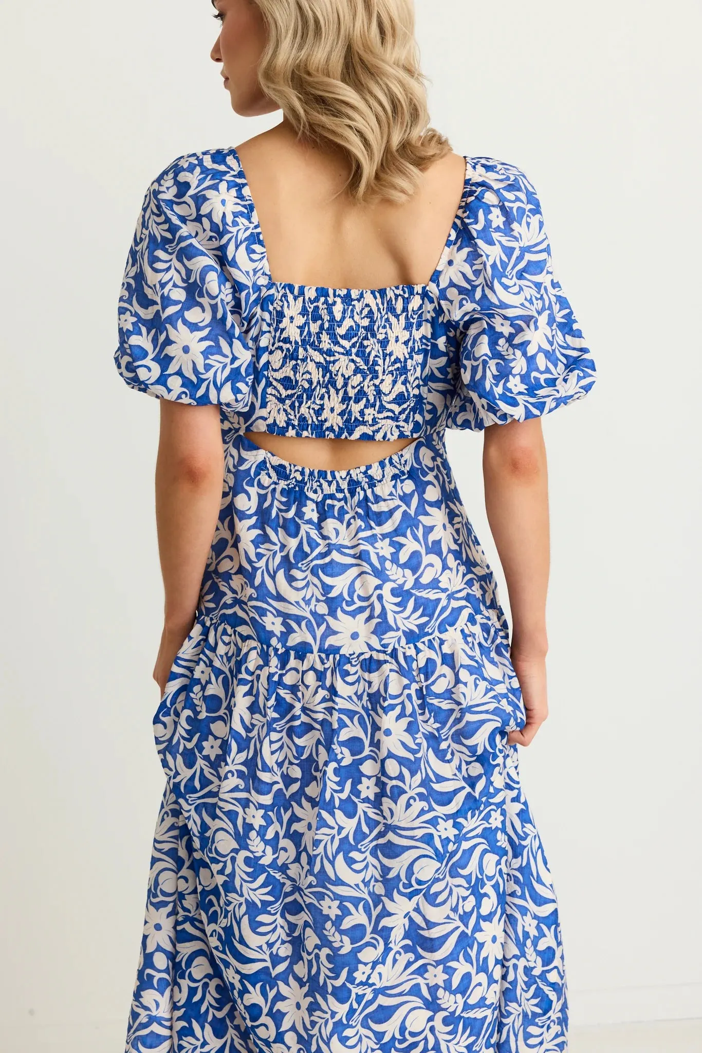 Ivy and Jack Tranquillity Blue Batik Tiered Midi Dress