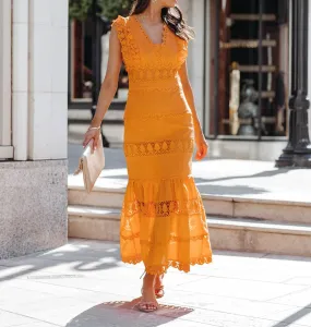 Jade Cotton Eyelet Tiered Maxi Dress - Tangerine - FINAL SALE