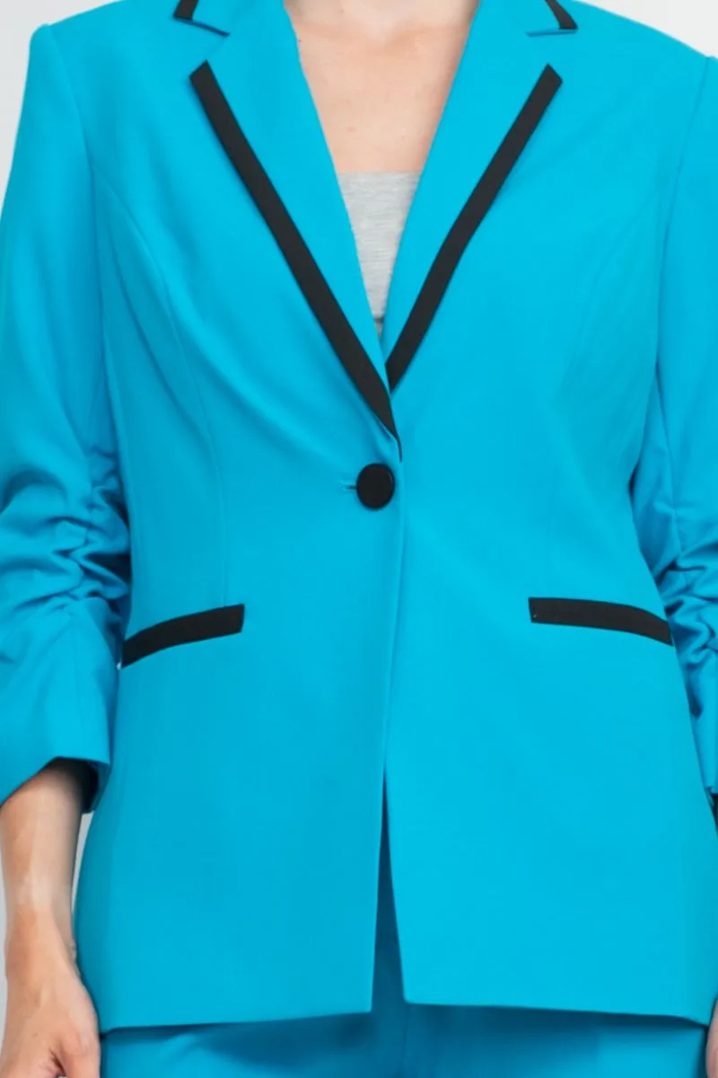 John Meyer Notched Collar Jacket & Banded Waist Pant Set - Women's 2 Piece Crepe Business Suit