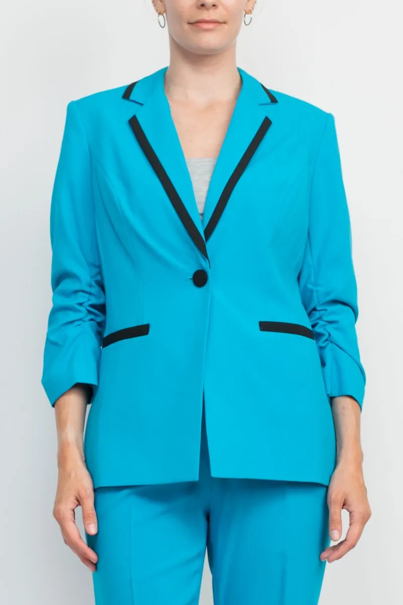 John Meyer Notched Collar Jacket & Banded Waist Pant Set - Women's 2 Piece Crepe Business Suit