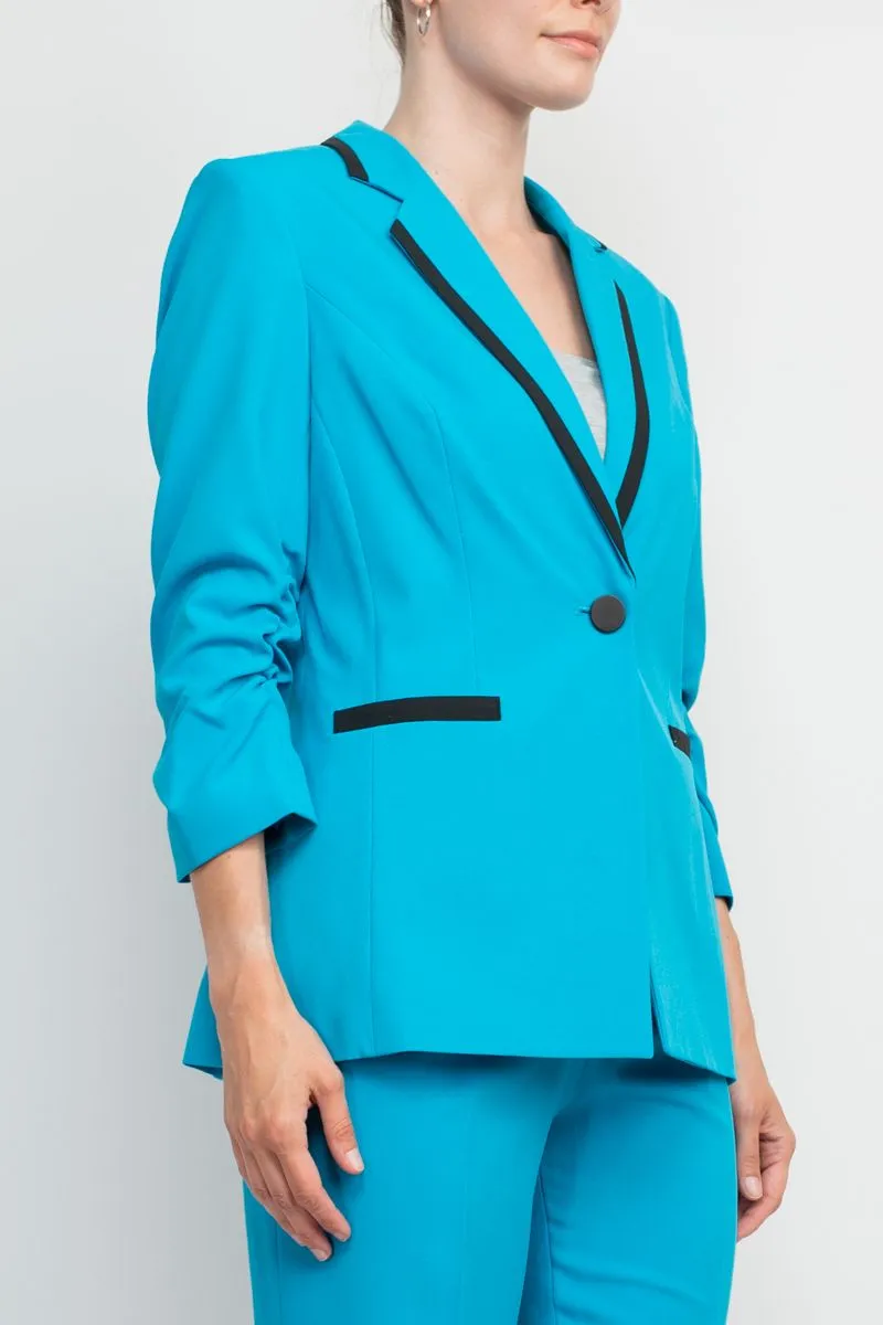 John Meyer Notched Collar Jacket & Banded Waist Pant Set - Women's 2 Piece Crepe Business Suit