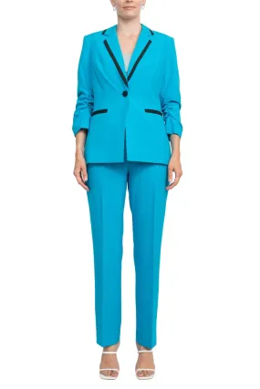 John Meyer Notched Collar Jacket & Banded Waist Pant Set - Women's 2 Piece Crepe Business Suit