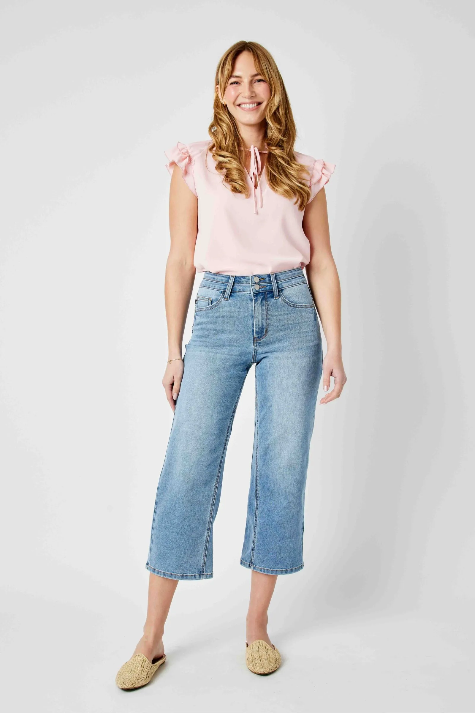 Judy Blue high waist double waistband wide leg crop pants