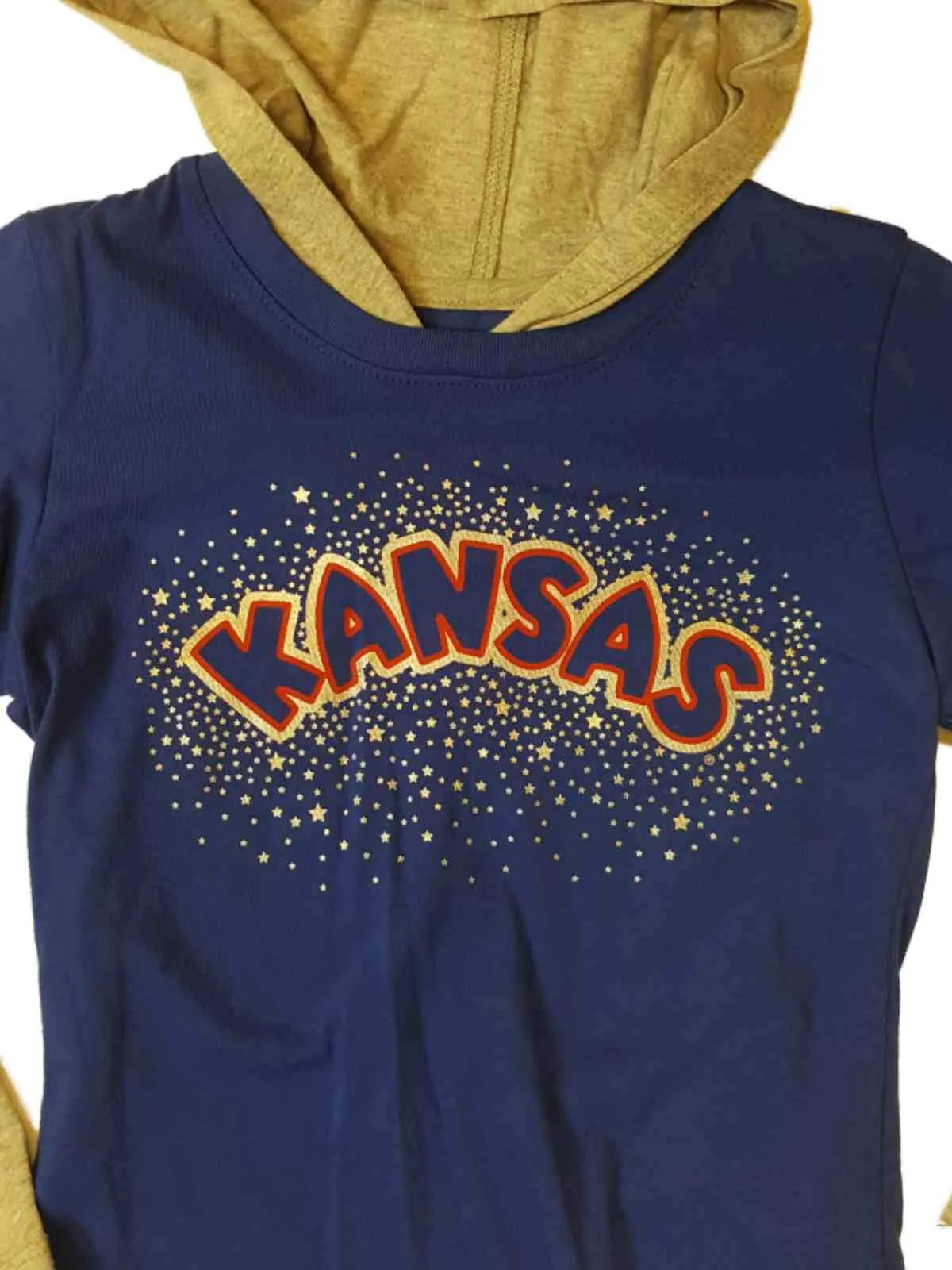 Kansas Jayhawks Colosseum Girls Blue Metallic Star Logo LS Hooded T-Shirt (XS)