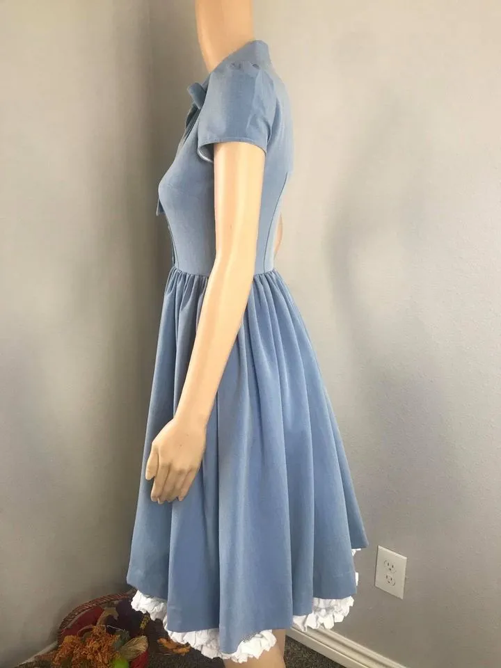 Kate Dress in Solid Blue Jean Cotton size S