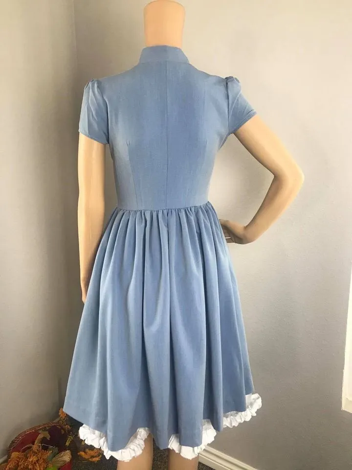 Kate Dress in Solid Blue Jean Cotton size S