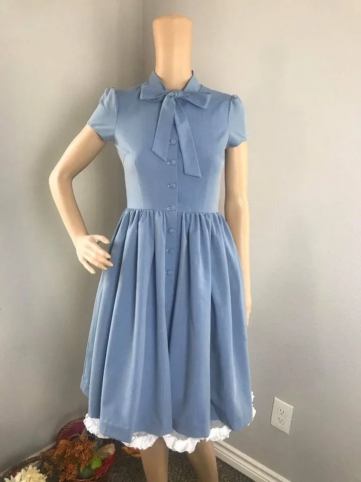 Kate Dress in Solid Blue Jean Cotton size S