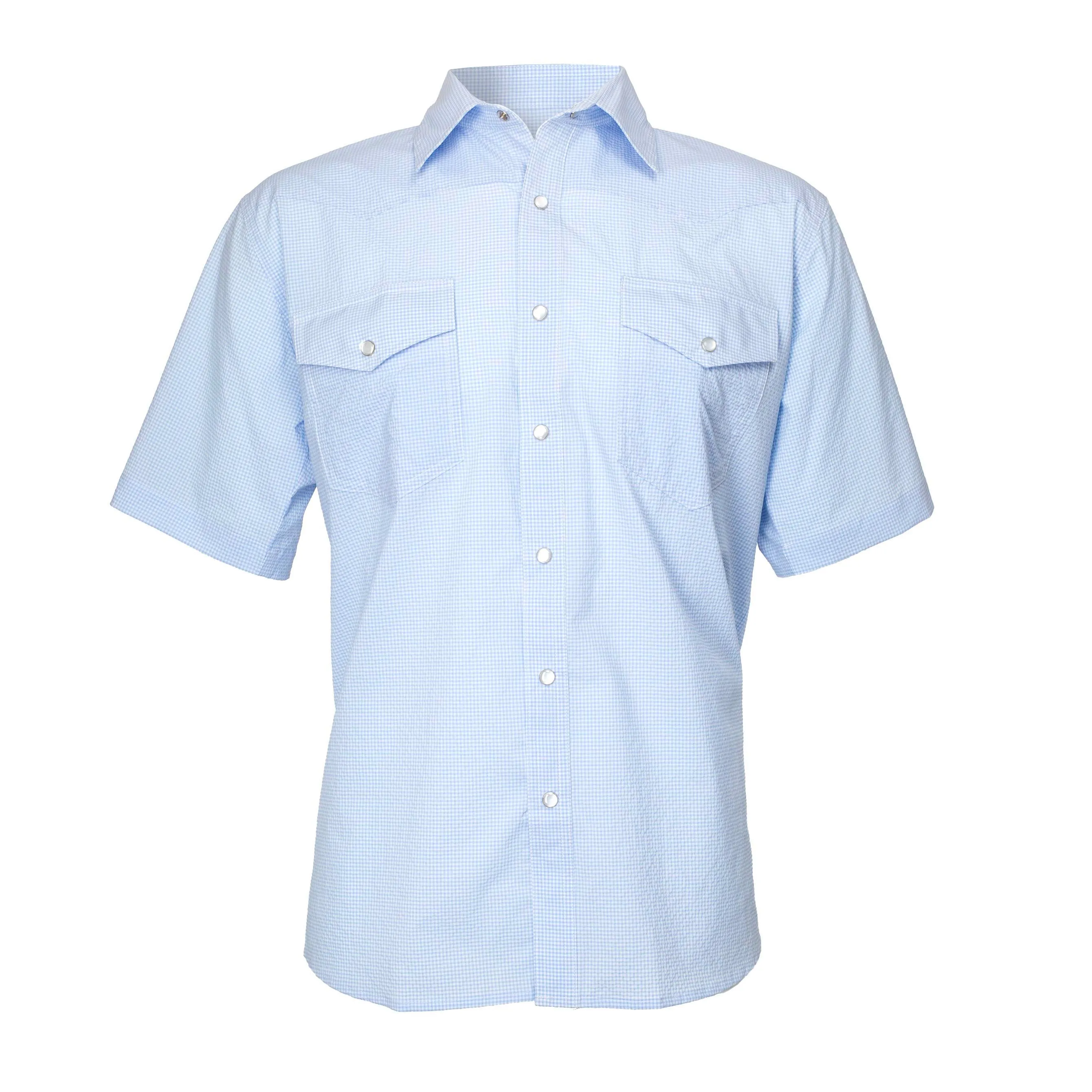 Kevin's Men's Performance Stretch Western Pearl Snap Short Sleeve Micro Seersucker Shirt