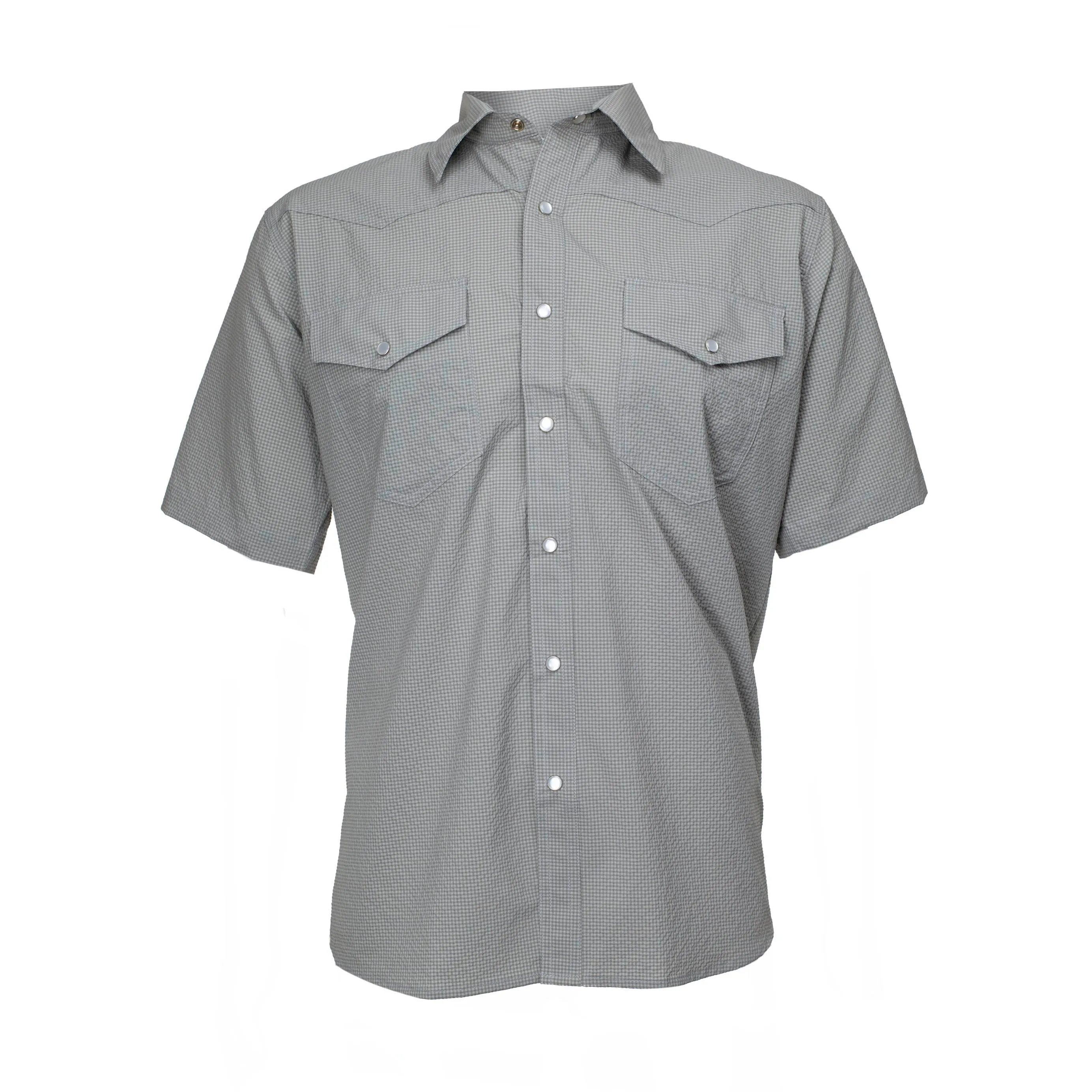 Kevin's Men's Performance Stretch Western Pearl Snap Short Sleeve Micro Seersucker Shirt