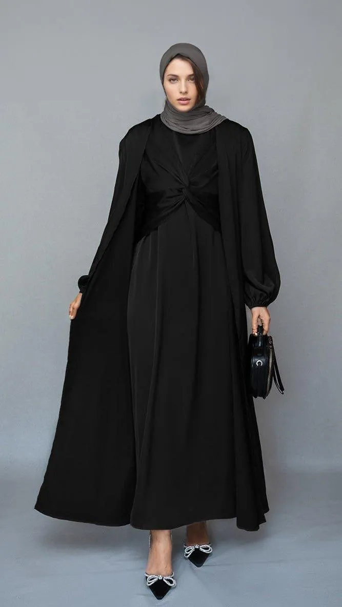 Khadijaa 2 piece luxury 2 piece abaya with wrap bodice in black