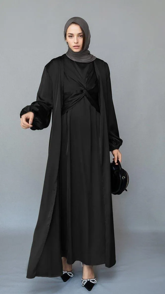 Khadijaa 2 piece luxury 2 piece abaya with wrap bodice in black