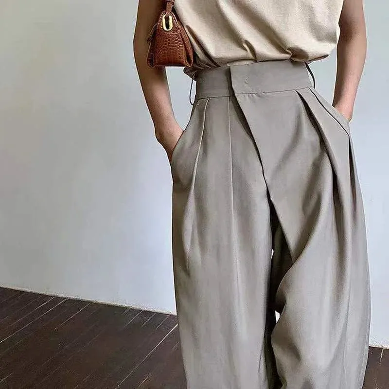 Khaki Wide Leg Women's Pantsuit Baggy Vintage Palazzo Office Elegant Trouser Work Pants