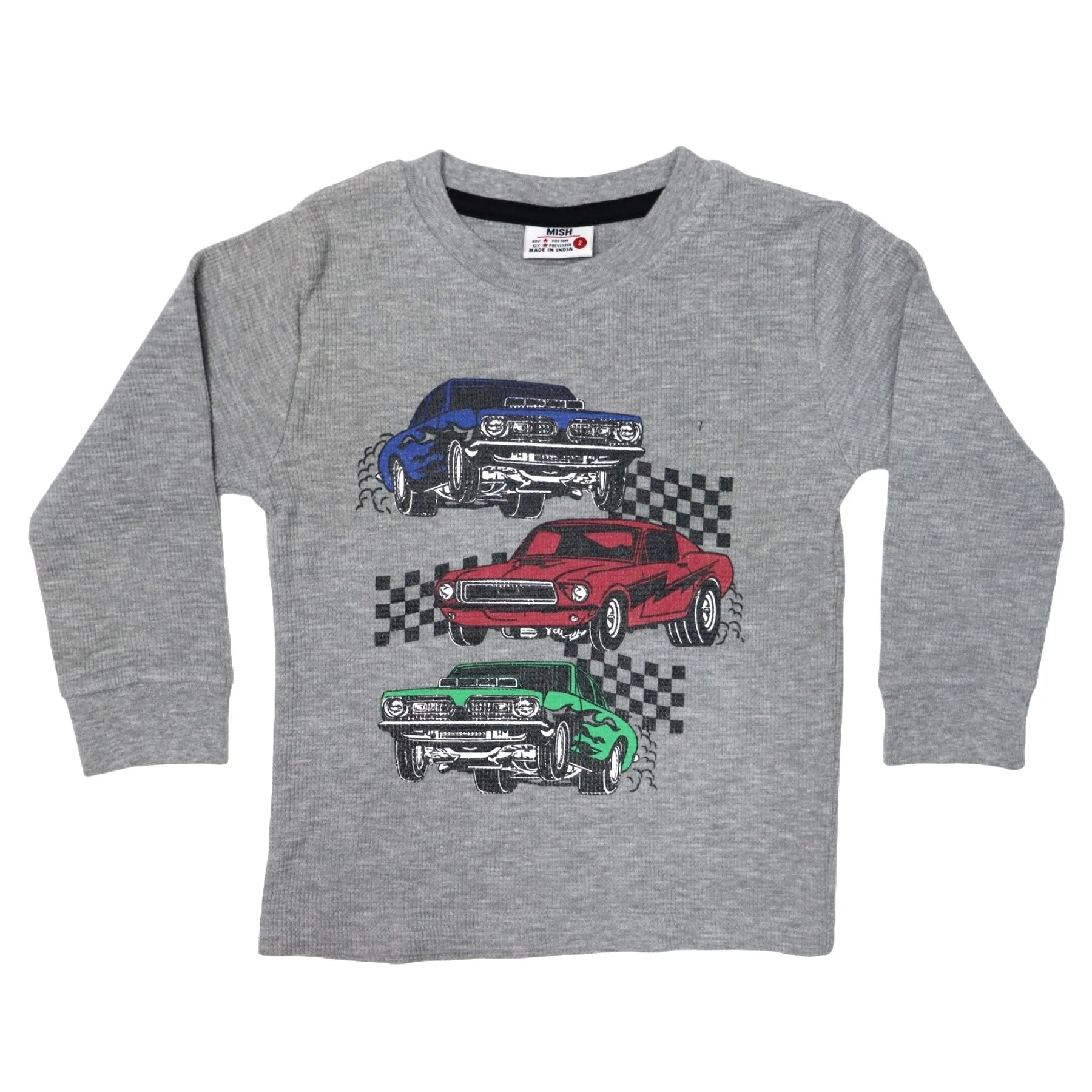 🎁Kids Long Sleeve Thermal Shirt - Stacked Cars Heather