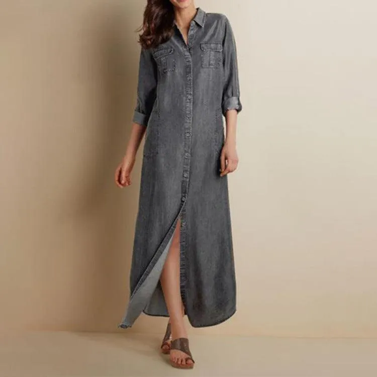 KittenAlarm - Simone Button Down Denim Shirt Dress