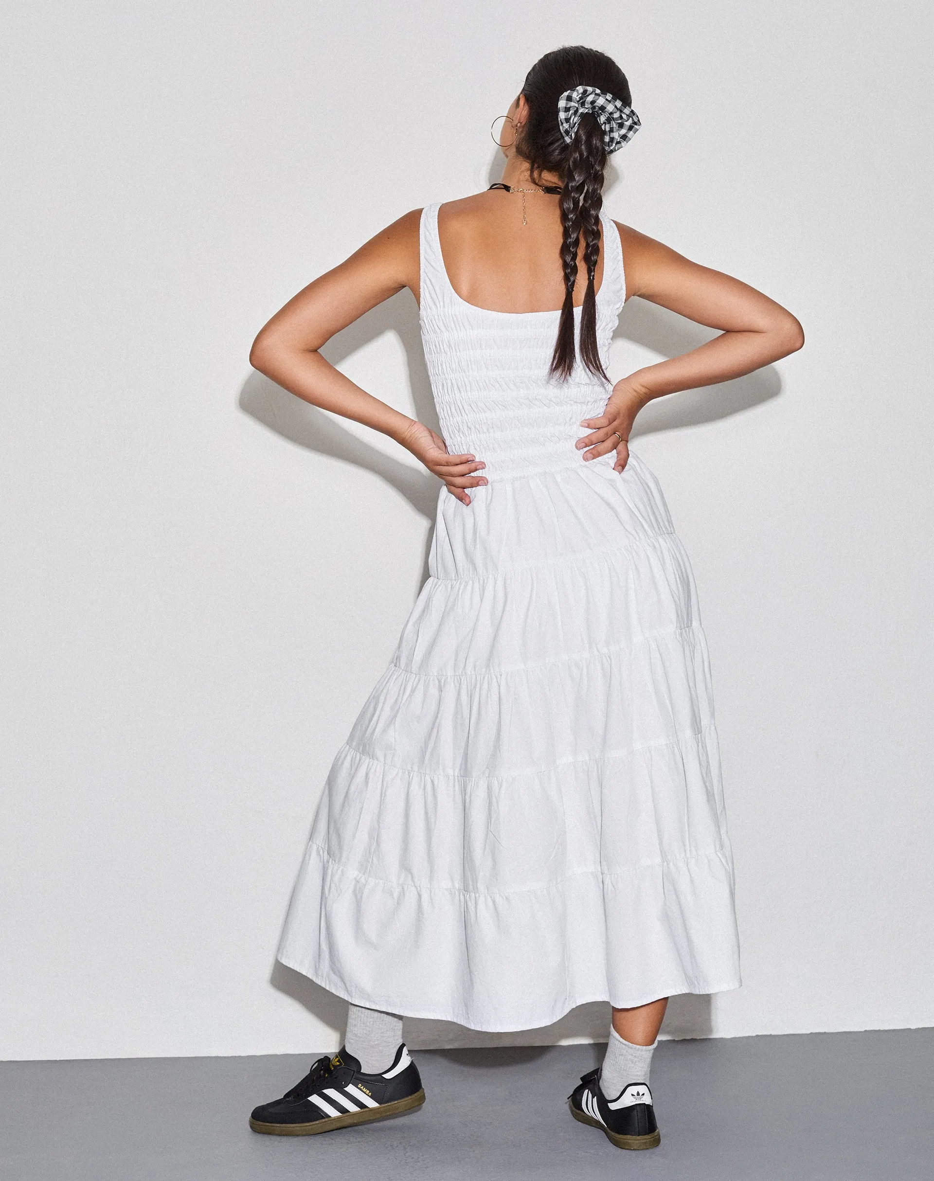 Koizumi Tiered Maxi Dress in Poplin White