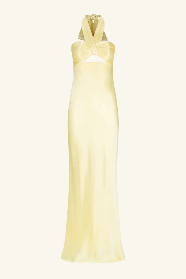 La Lune Ruched Halter Maxi Dress - Lemon