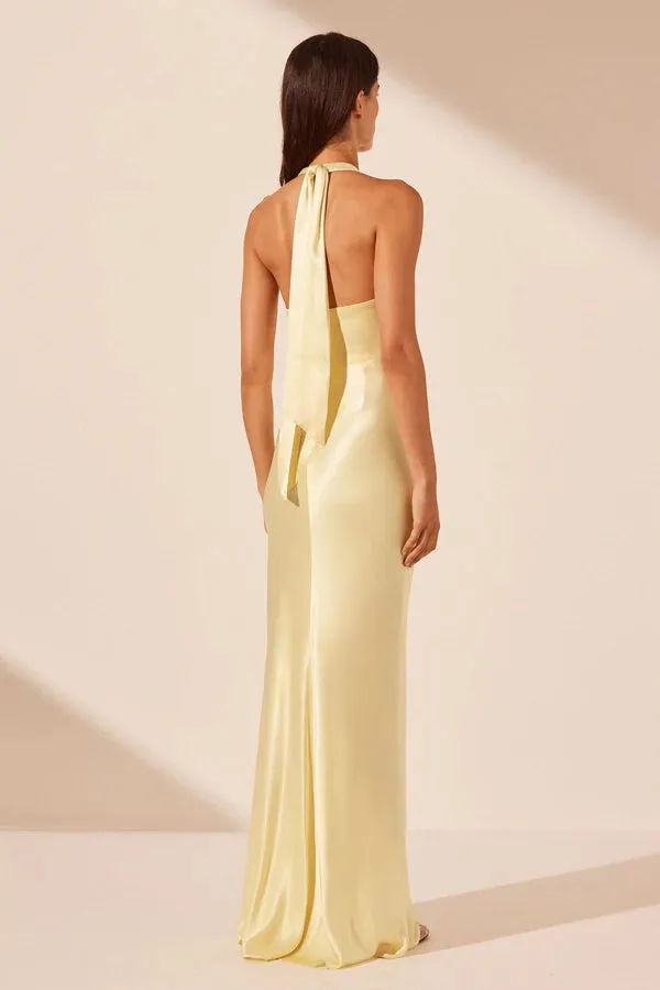 La Lune Ruched Halter Maxi Dress - Lemon