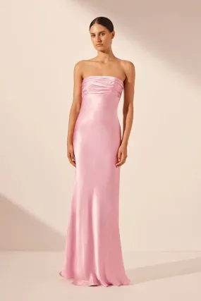 La Lune Strapless Ruches Bodice Maxi Dress - Peony