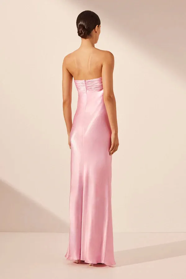 La Lune Strapless Ruches Bodice Maxi Dress - Peony