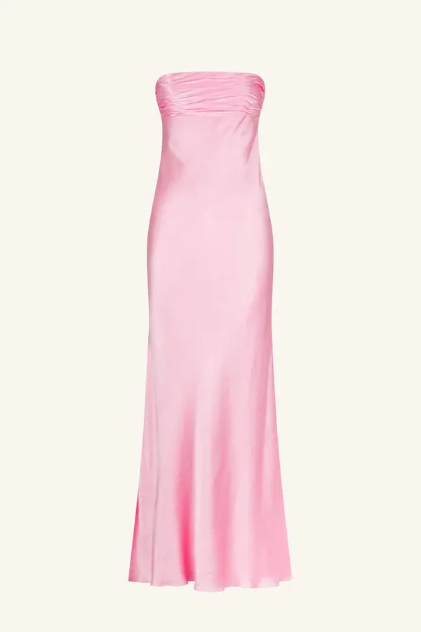 La Lune Strapless Ruches Bodice Maxi Dress - Peony