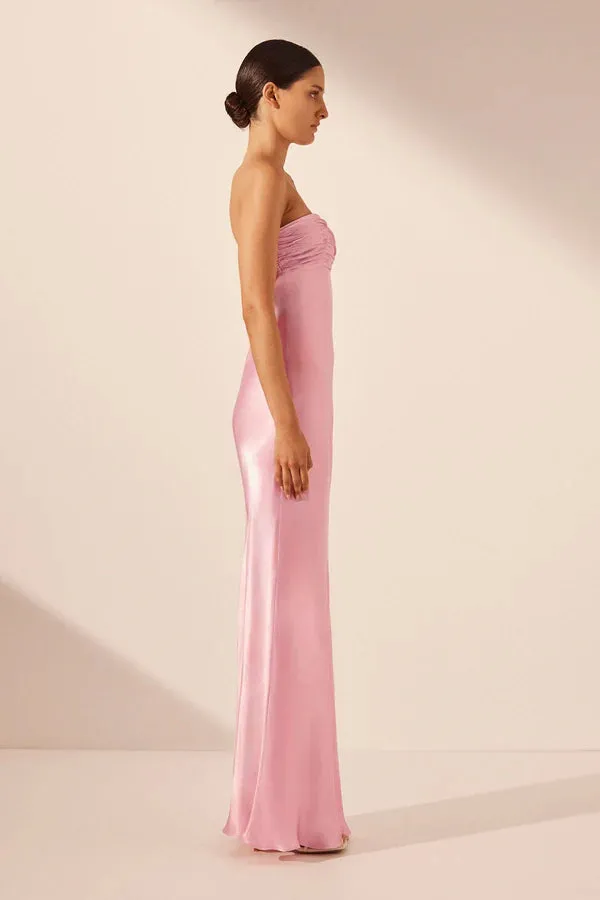 La Lune Strapless Ruches Bodice Maxi Dress - Peony