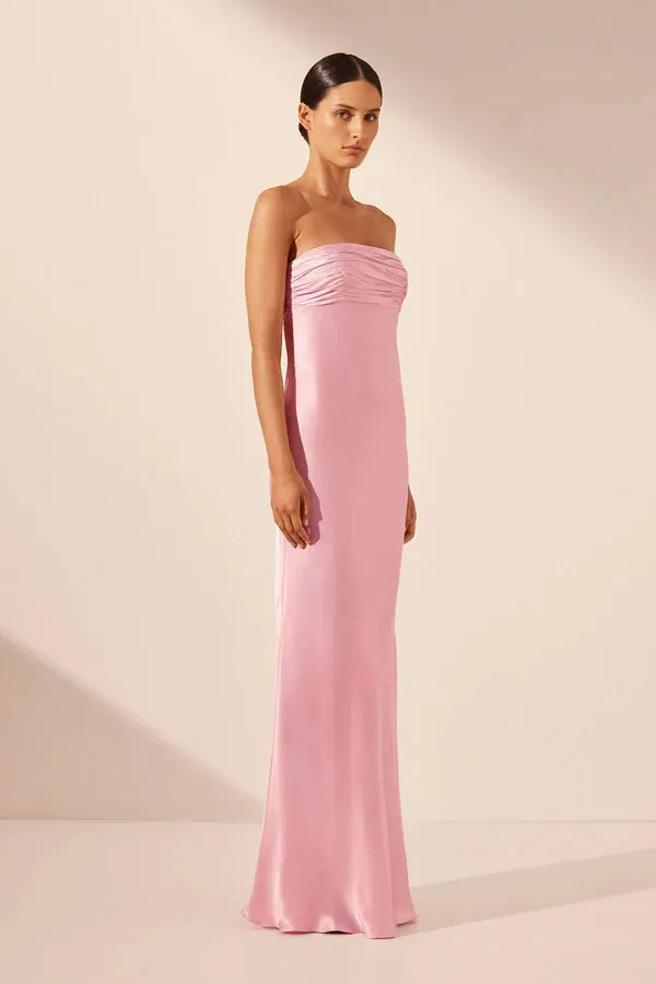 La Lune Strapless Ruches Bodice Maxi Dress - Peony