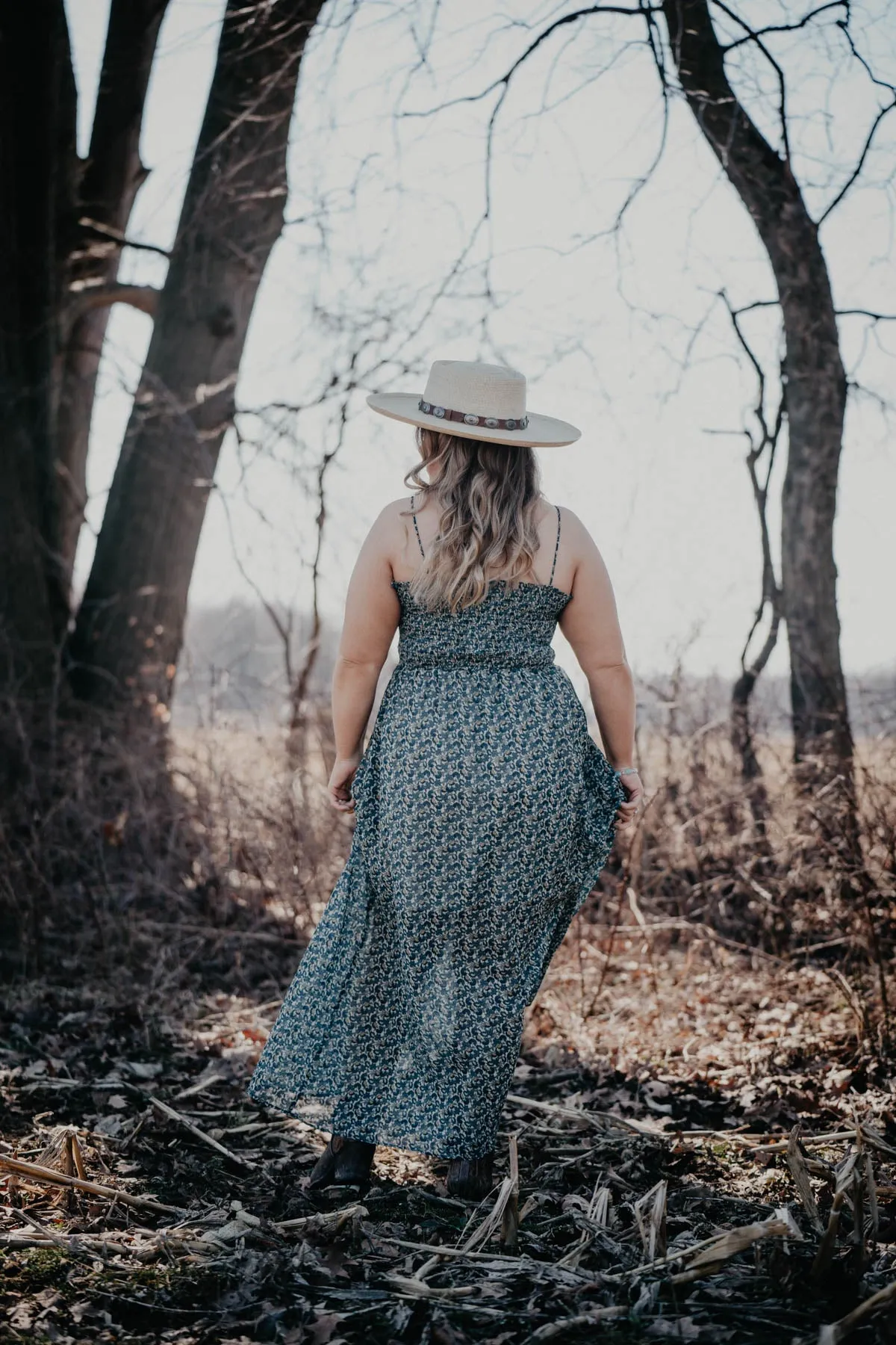 'Lenora' Peacock Smocked Top Maxi Dress (M Only)