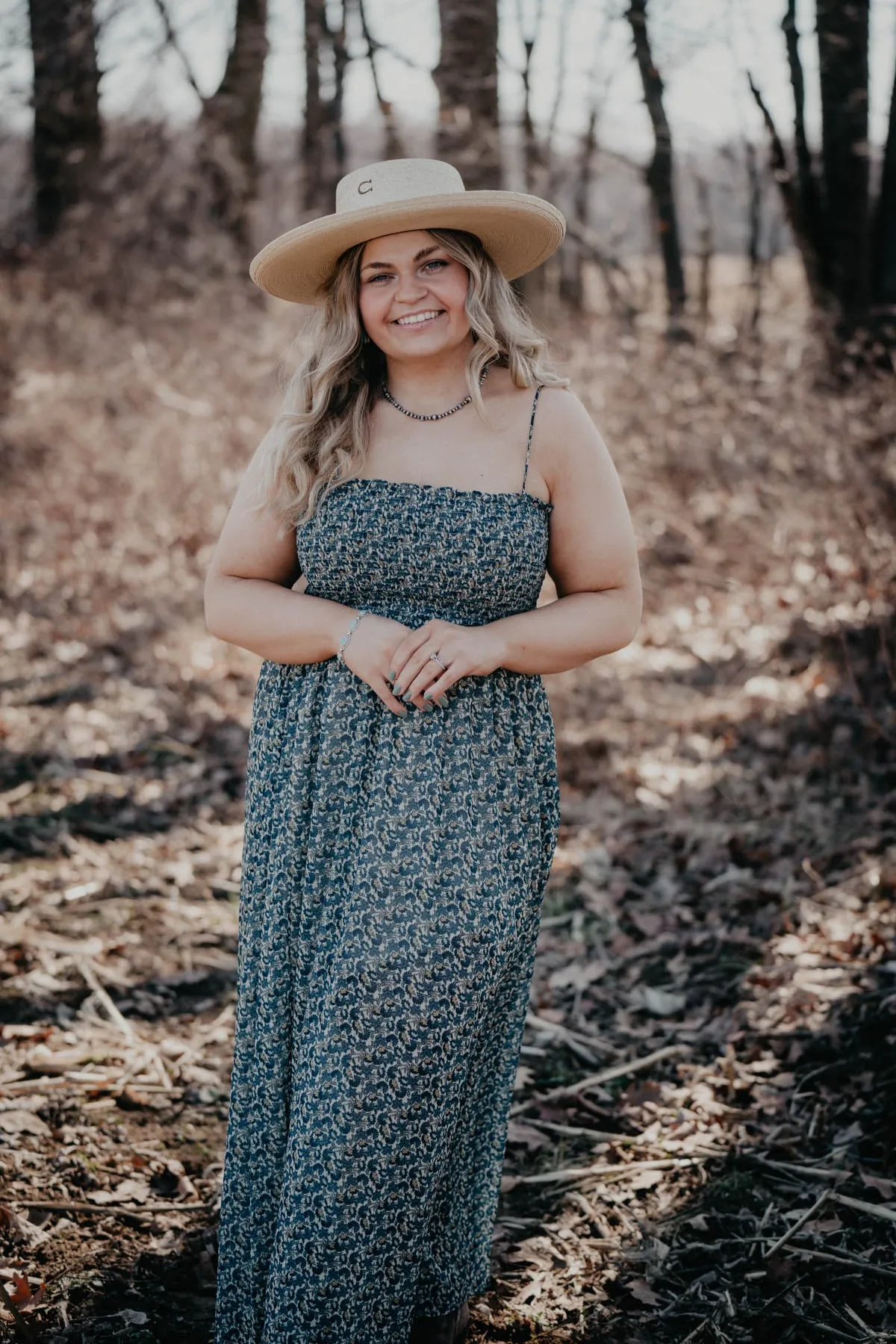 'Lenora' Peacock Smocked Top Maxi Dress (M Only)