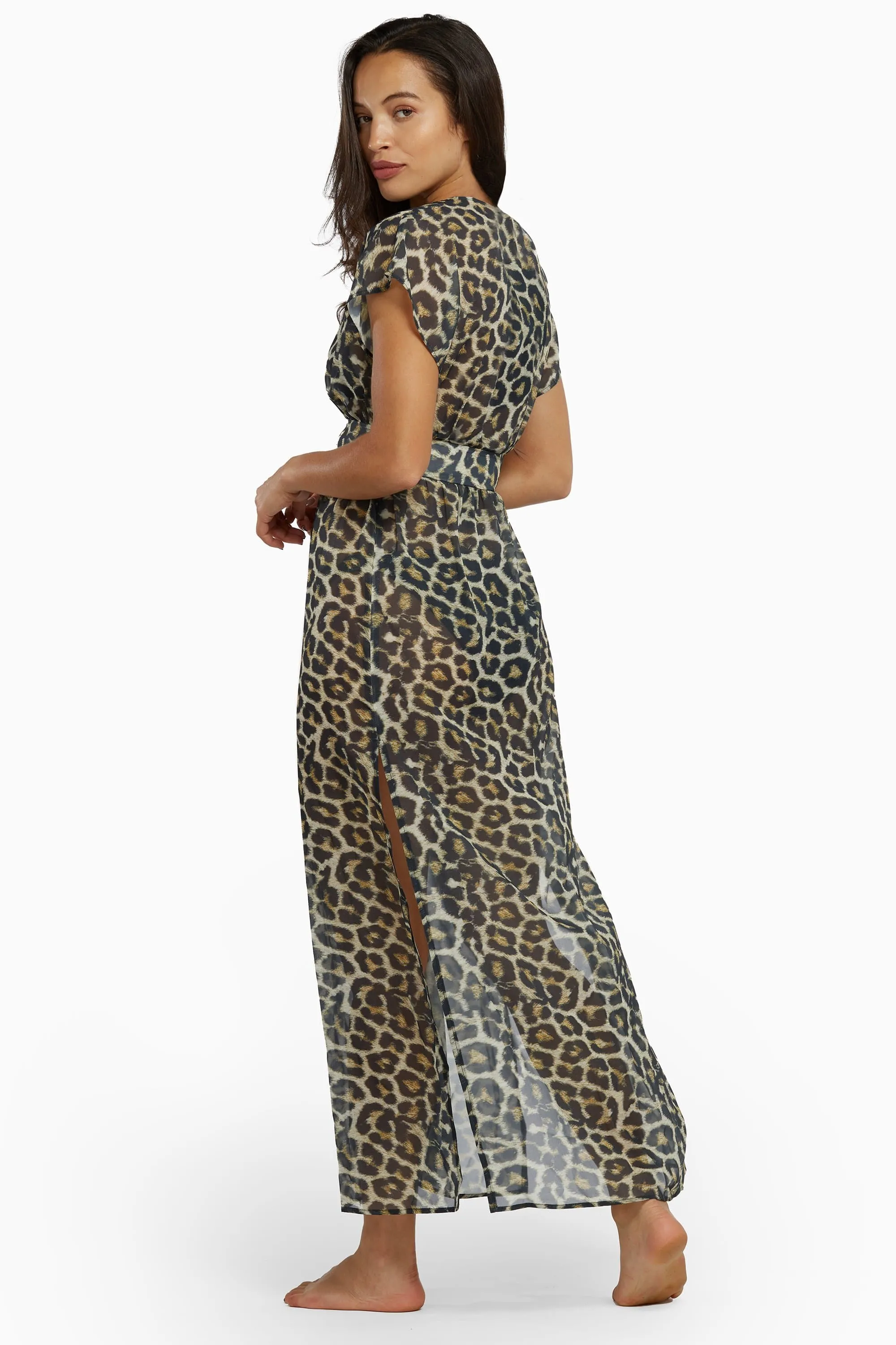 Leopard Print Maxi Cover up Beach Dress