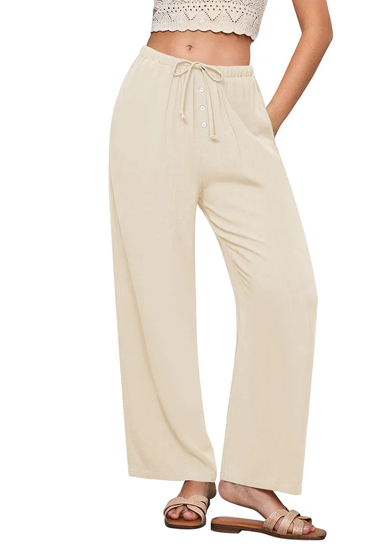 Light Beige Lightweight Casual Quick Dry Breathable Comfy Wide Leg Pant Elastic Waist