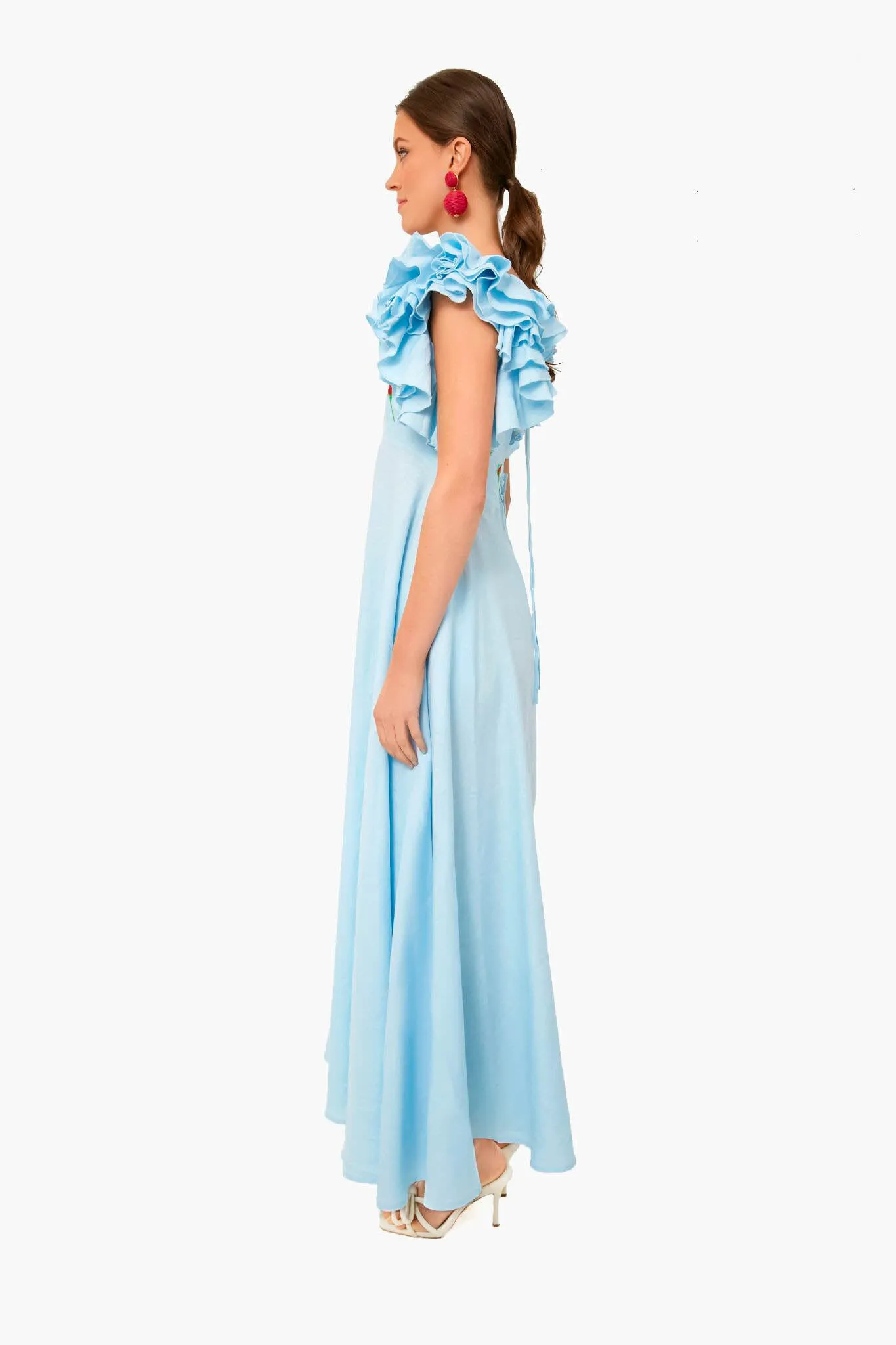 Light Lagoon Demre Linen Embroidered Maxi Dress