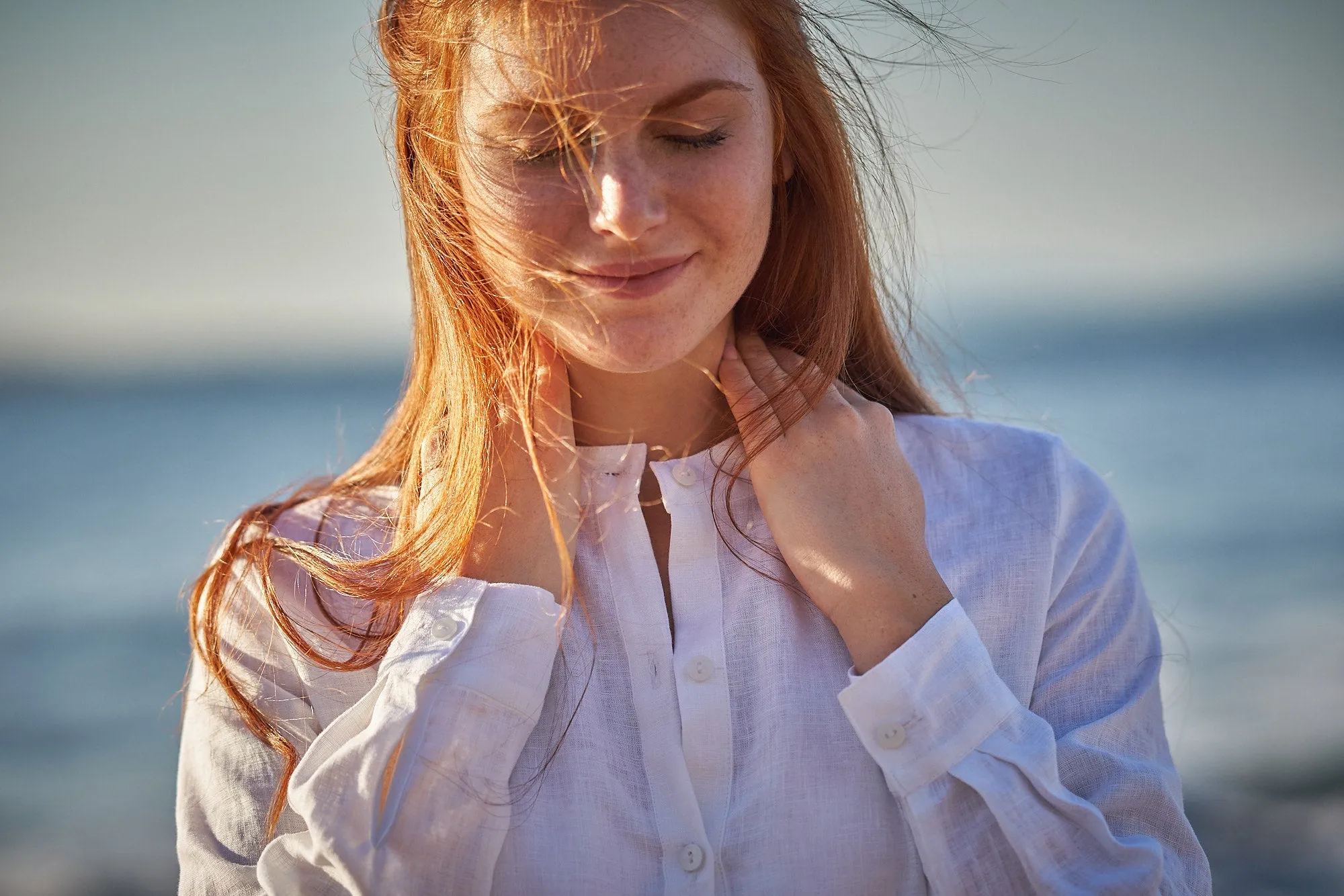 Linen Kaftan Shirt Dress in White