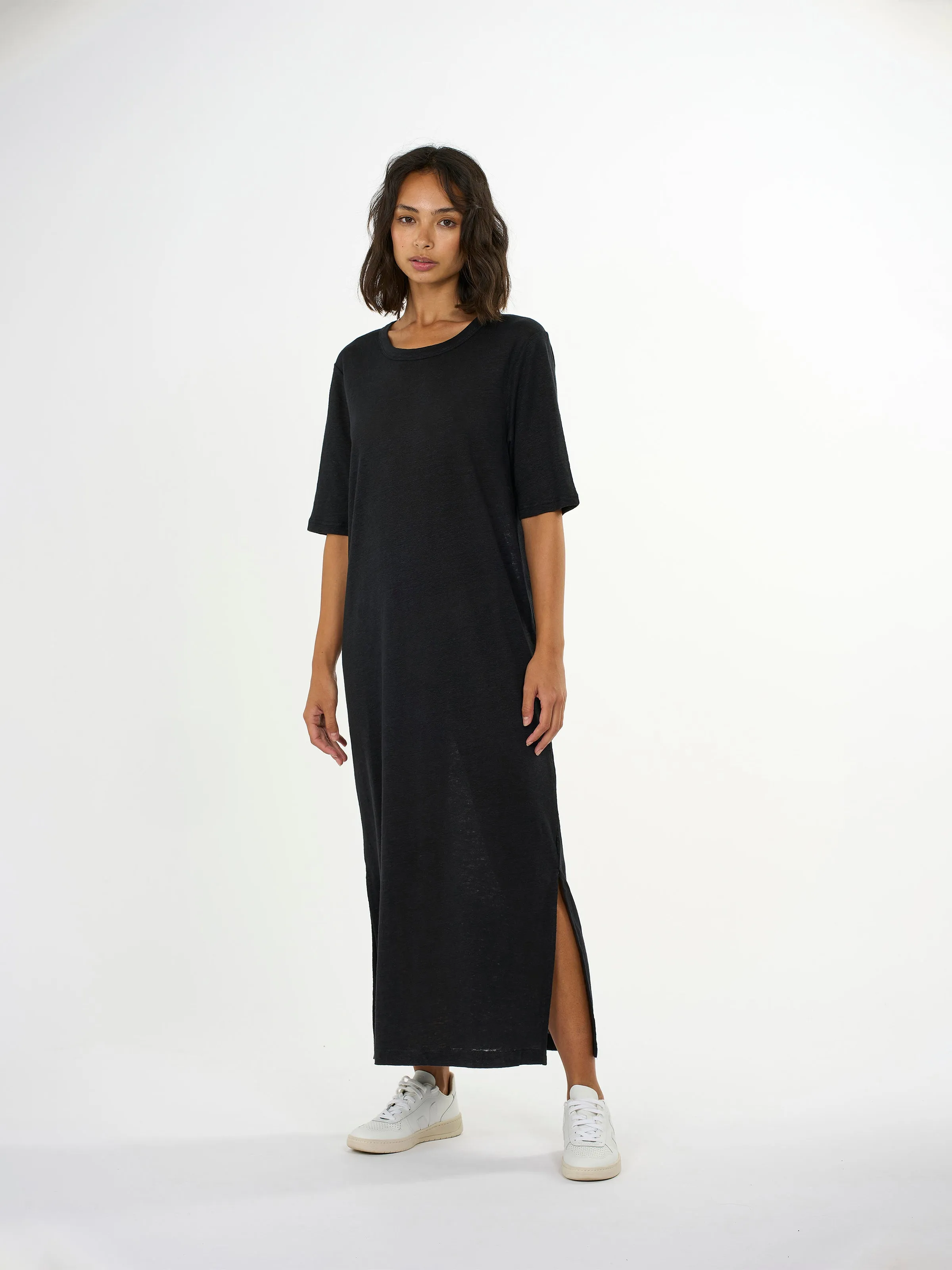 Linen short sleeved t-shirt dress - Black Jet